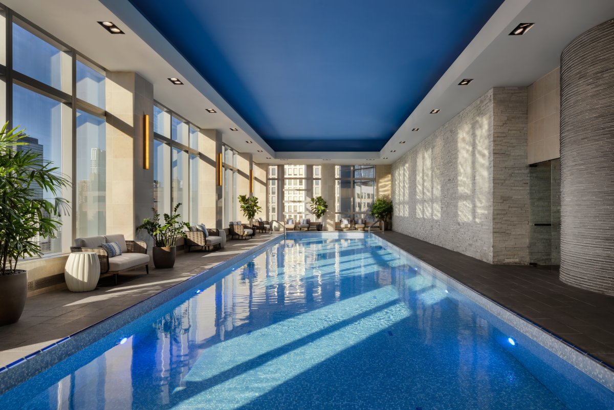 Sunlit indoor pool at Mandarin Oriental, New York